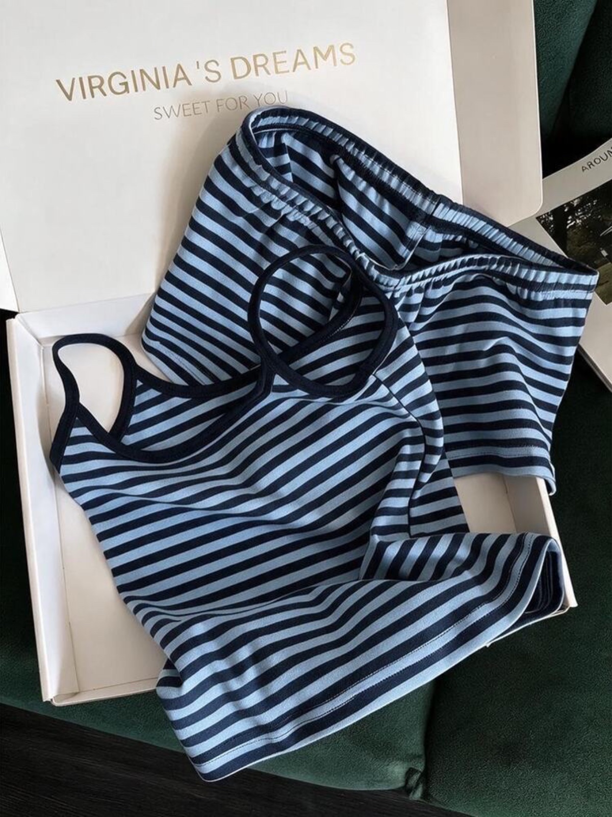 Franclia Conjunto de 2 piezas de camisola y pantalones cortos a rayas casual par, foto 2