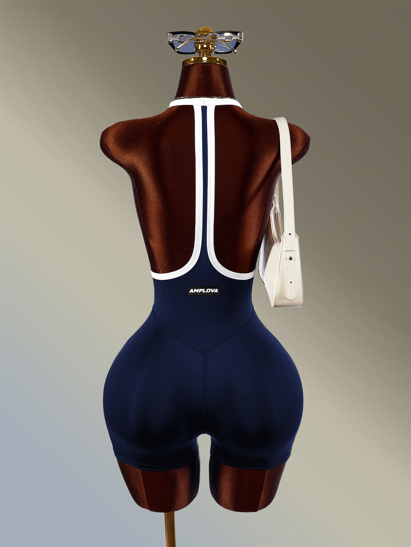 Mono deportivo casual de mujer con cuello halter y bloques de color en verde oscuro · negro · azul marino, talla XS · S · M · L