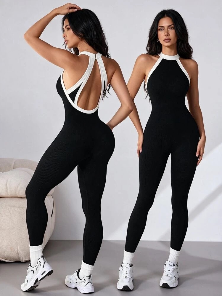 Slayform Slayform Mono de yoga sin costuras y sin espalda negro para mujer en negro · rojo violeta, talla XS · S · M · L