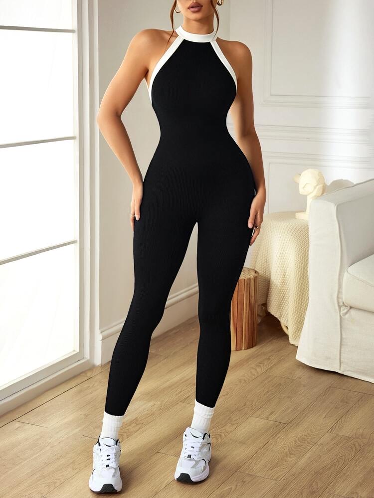 Slayform Slayform Mono de yoga sin costuras y sin espalda negro para mujer, foto 2