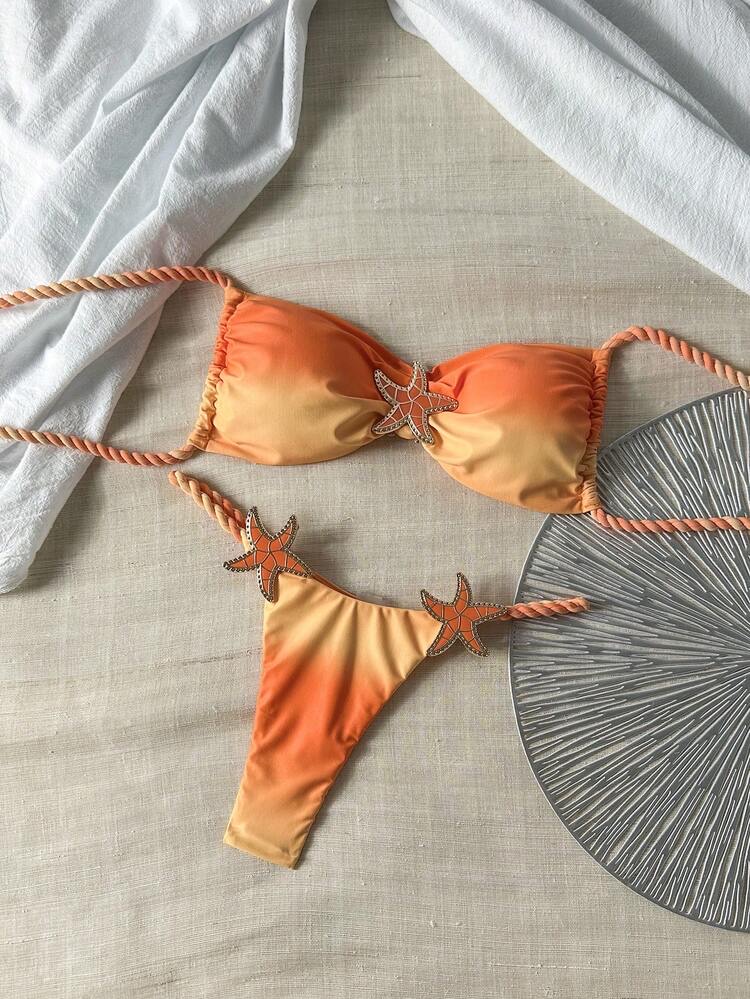 Set de 2 piezas Bikini Bandeau con estampado floral degradado y decor en multicolor 2