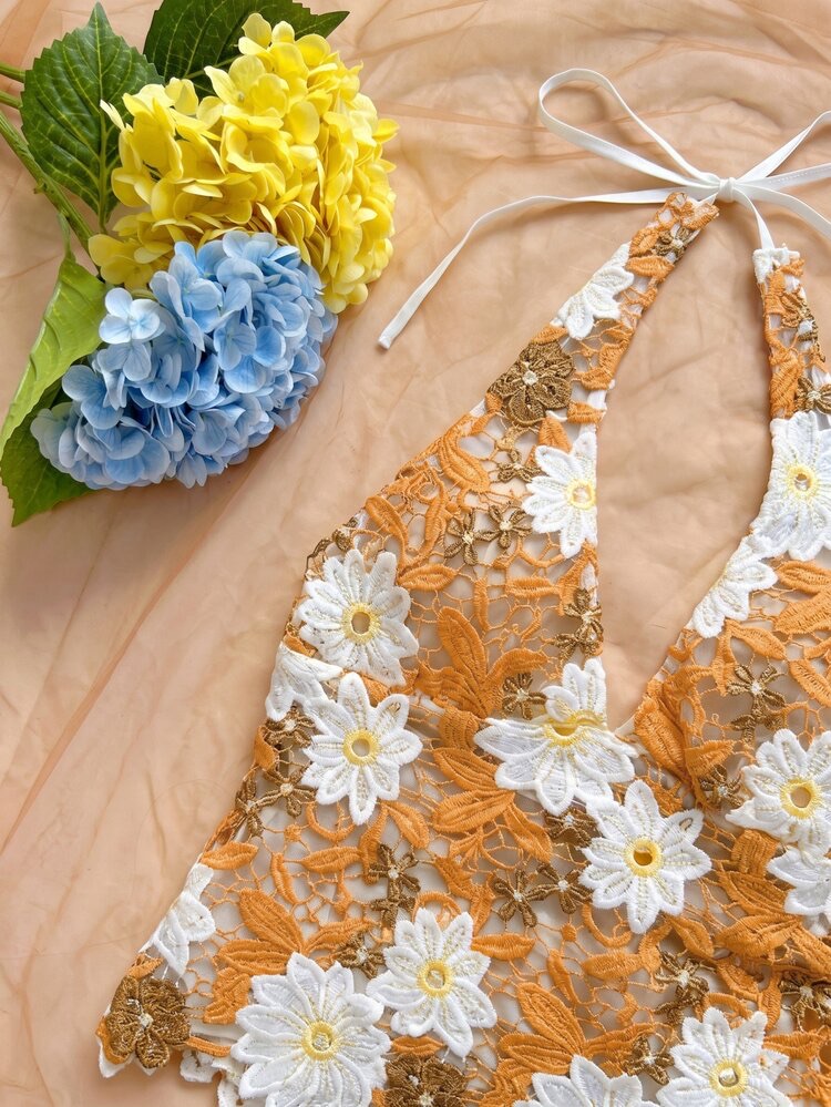 Soleia Nueva Camiseta Sexy Romántica con Bordado Floral, Cuello en V, Espalda Ab, foto 4