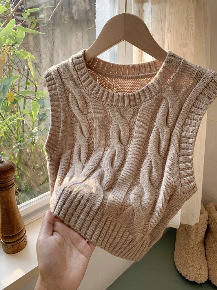 Top de punto suelto sin mangas de cuello redondo de unicolor para mu, foto 7