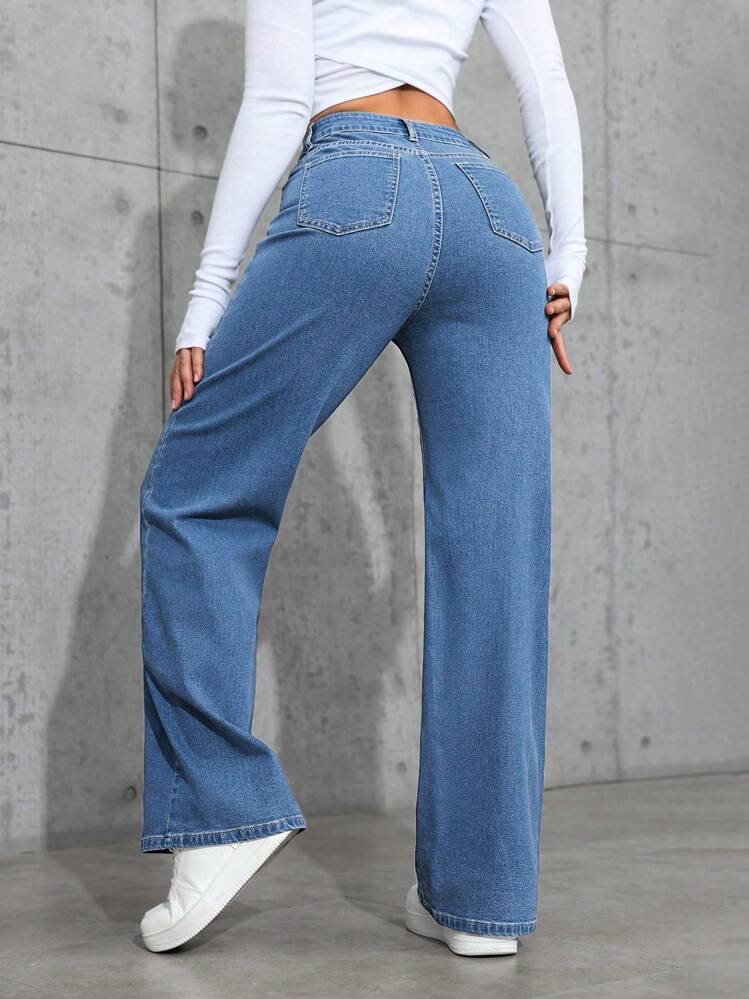 Jeans de pierna recta de talle alto minimalista lavado informal, foto 2