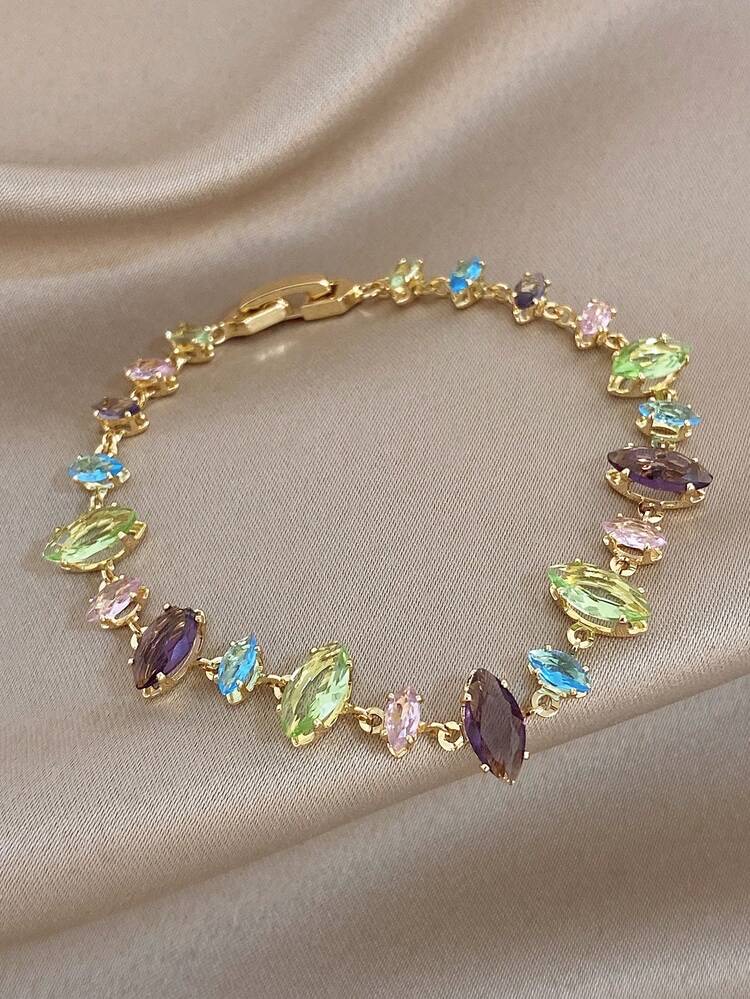 1 Pieza Pulsera de Cadena Delicada con Zirconia Multicolor Arcoíris Vintage en multicolor · multicolor 2, talla Talla Única