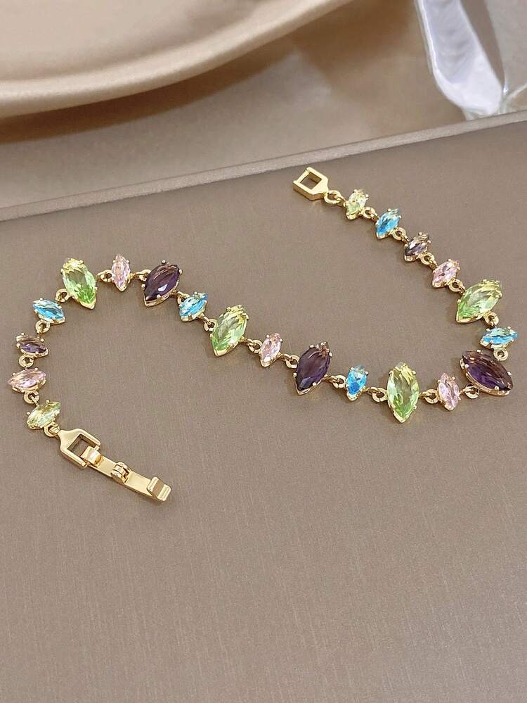 1 Pieza Pulsera de Cadena Delicada con Zirconia Multicolor Arcoíris Vintage, foto 3