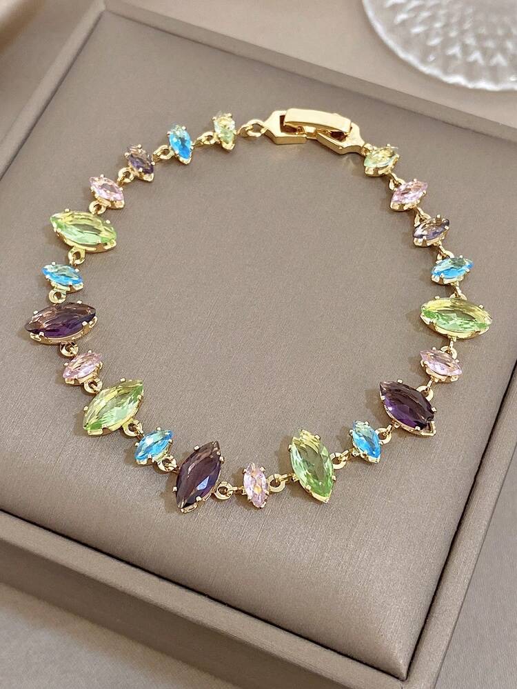 1 Pieza Pulsera de Cadena Delicada con Zirconia Multicolor Arcoíris Vintage, foto 5