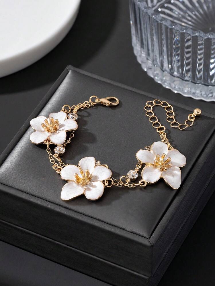 1 pieza Pulsera de flor de huevo de doble capa elegante y blanca con estilo de v, foto 2