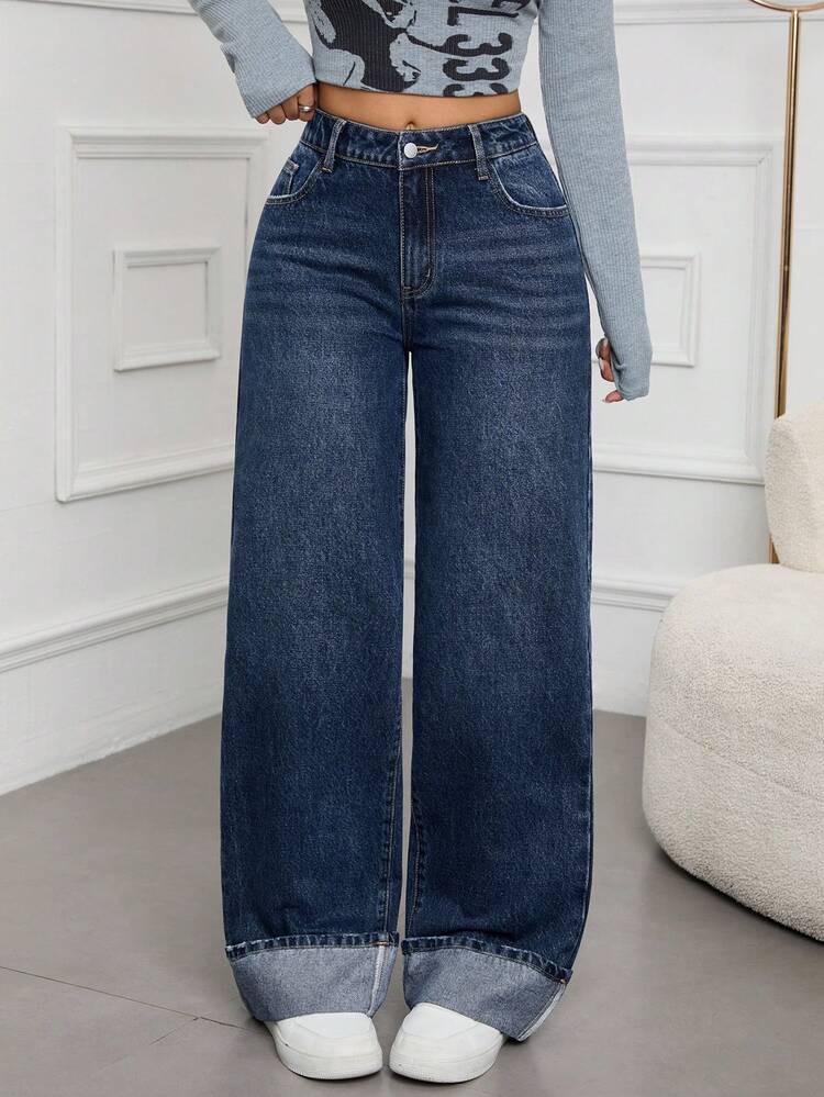 Jeans de mezclilla casuales de unicolor para mujer, estilo casual de, foto 5