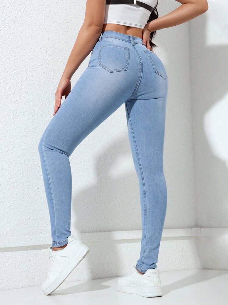Jeanoix Pantalones vaqueros de mujer lisos y sencillos, estilo casual y urbano Y en lavado ligero