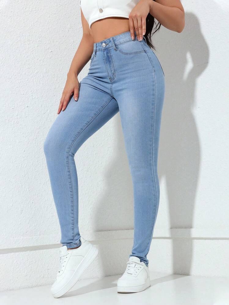 Jeanoix Pantalones vaqueros de mujer lisos y sencillos, estilo casual y urbano Y, foto 3