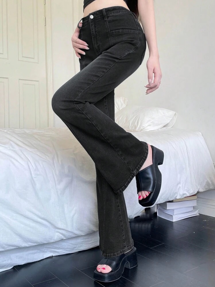 Vaqueros Acampanados De Talle Medio Para Mujer Con Cintura Normal, foto 2