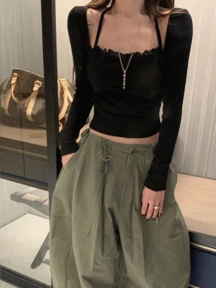 Pantalones anchos sueltos de estilo coreano casual de unicolor para mujer c, foto 2