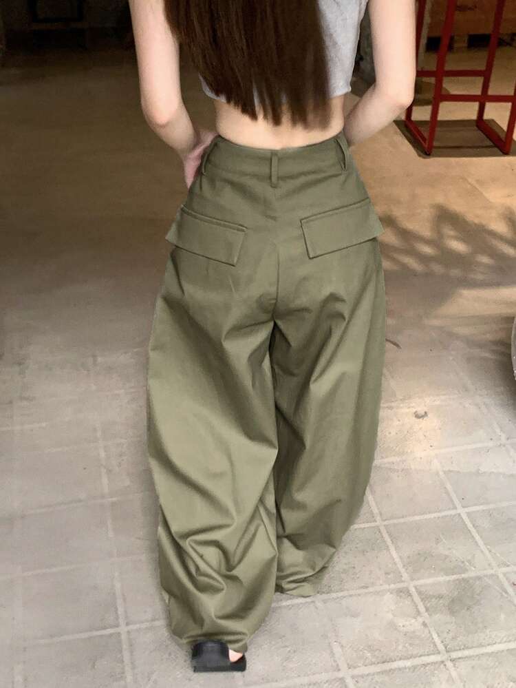 Pantalones anchos sueltos de estilo coreano casual de unicolor para mujer c, foto 5