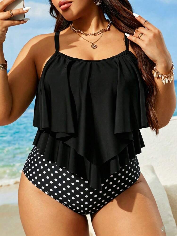 Traje de baño tankini de mujer talla grande con estampado de lunares en multicolor 2 · blanco y negro · multicolor 1 · agua verde azul, talla 3XL · 4XL · 1XL · 2XL · 0XL