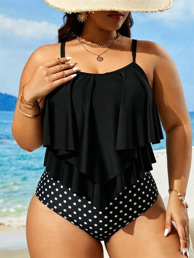 Traje de baño tankini de mujer talla grande con estampado de lunares, foto 4