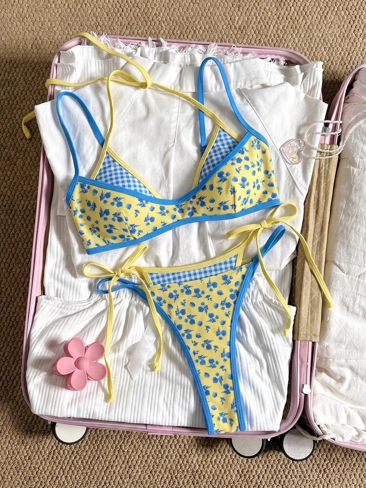 Conjunto de traje de baño sexy 2 en 1 para mujer con estampado amarill, foto 2