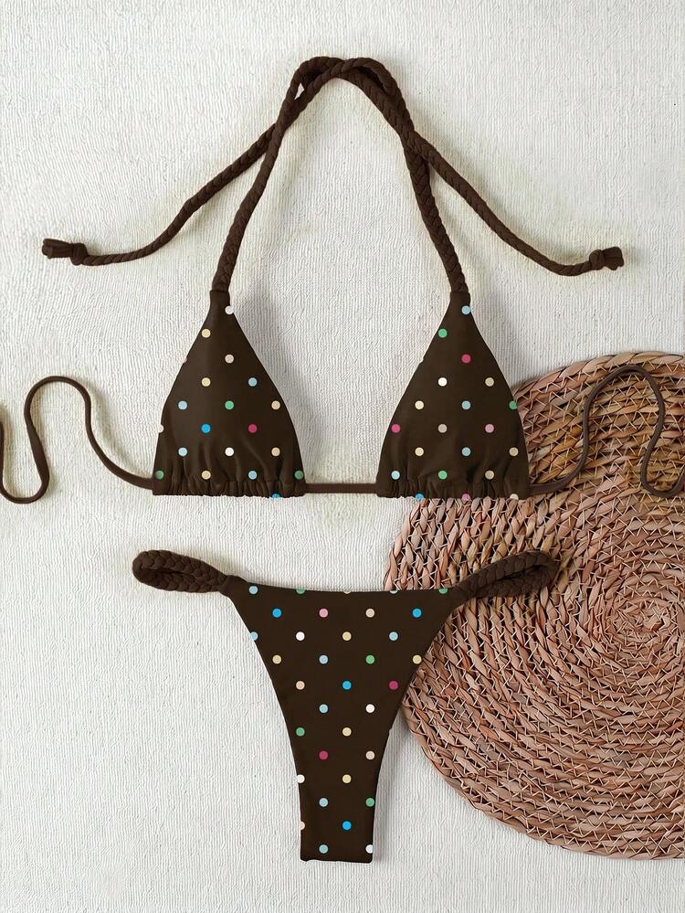 2026 Summer Women's Fresh Lemon Yellow Woven Bikini Swimsuit, 2 Pieces Swimwear, en multicolor 2