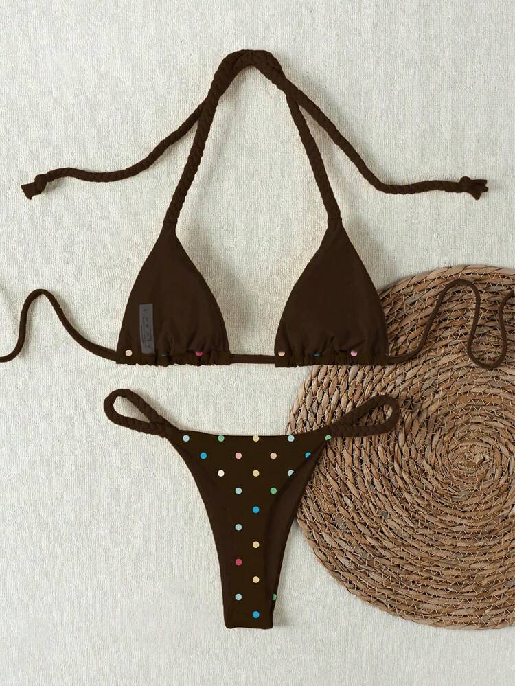 2026 Summer Women's Fresh Lemon Yellow Woven Bikini Swimsuit, 2 Pieces Swimwear,, foto 2
