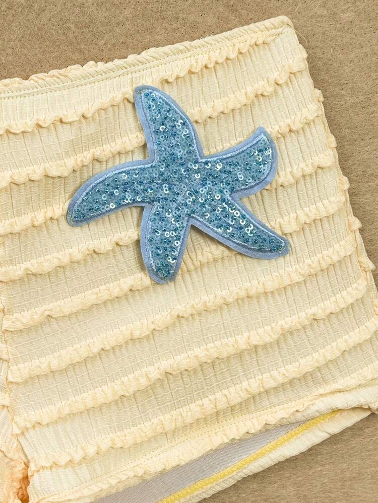 SHEIN Swim Summer New Textured Fabric Mustard Yellow Ocean Starfish Decor Halter, foto 6