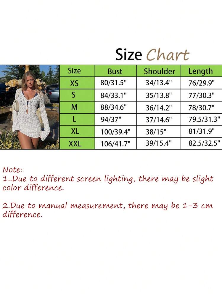 Women's Summer Vacation V-Neck Sheer Mesh Hollow Out Knot Button Croc, foto 6