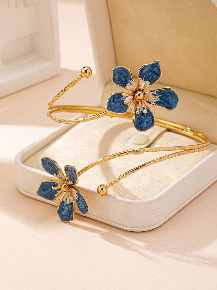1pc Elegant Metal Enamel Floral Pendant Bracelet, Fashion Vacation Outfit For Wo, foto 2