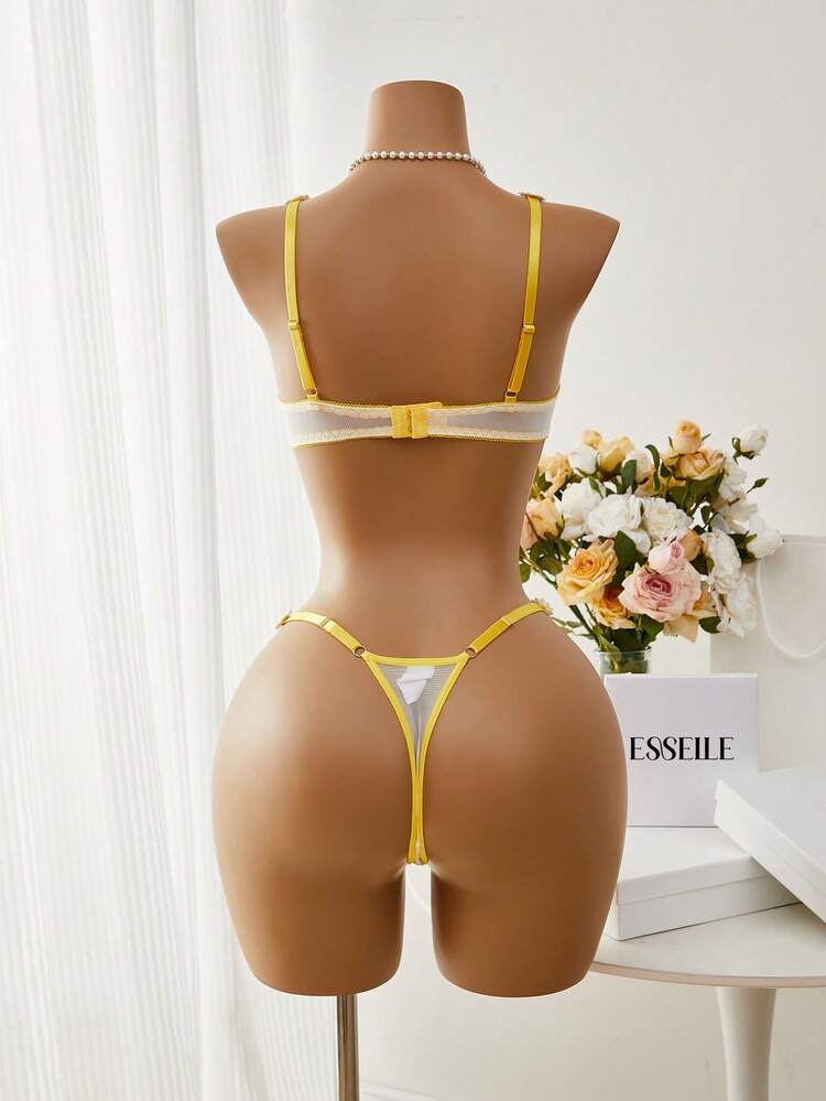 2pcs Embroidery Lace Trim Women Lingerie Set, Chic & Elegant, foto 2