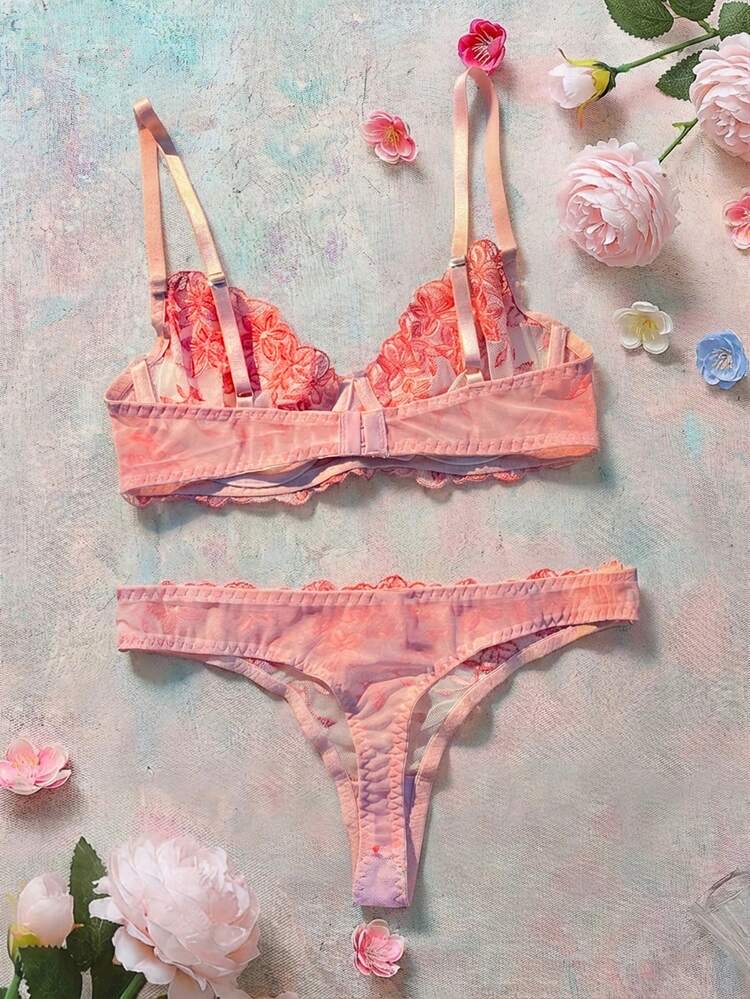 2 Pieces Set Women's Pink Romantic Underwire Bra Lingerie Set, foto 2