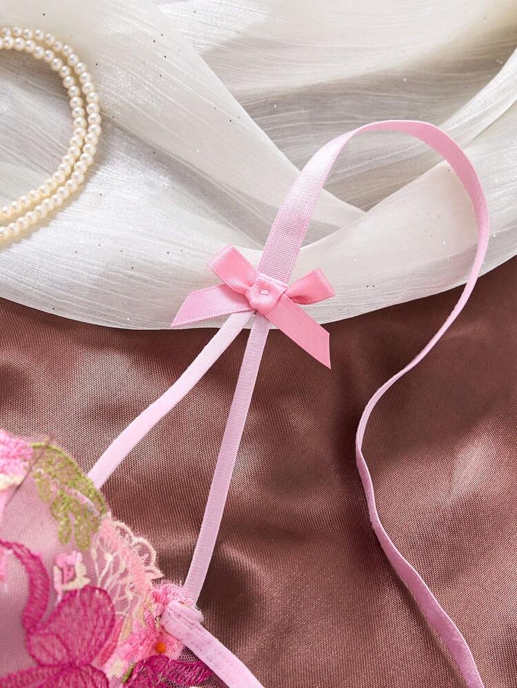 2-Piece Women's Pink Embroidered Floral Everyday Lingerie Set, Featurin, foto 4
