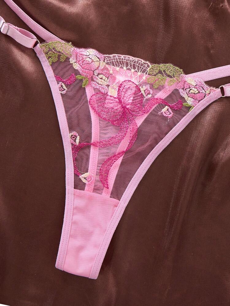 2-Piece Women's Pink Embroidered Floral Everyday Lingerie Set, Featurin, foto 7