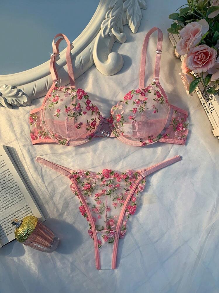 Crystal Vow 2pcs/Set Women's Heart-Shaped Rhinestone Decorative Embroidered Sexy en pink · black · burgundy · multicolor · red violet, talla XS · S · M · L · XL · XXL