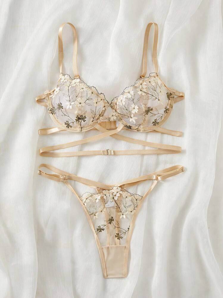 Women's Skin-Friendly Embroidered Floral Sexy Mature Lingerie Set,, foto 2