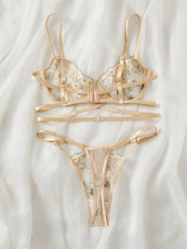 Women's Skin-Friendly Embroidered Floral Sexy Mature Lingerie Set,, foto 3