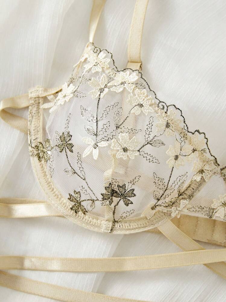 Women's Skin-Friendly Embroidered Floral Sexy Mature Lingerie Set,, foto 4