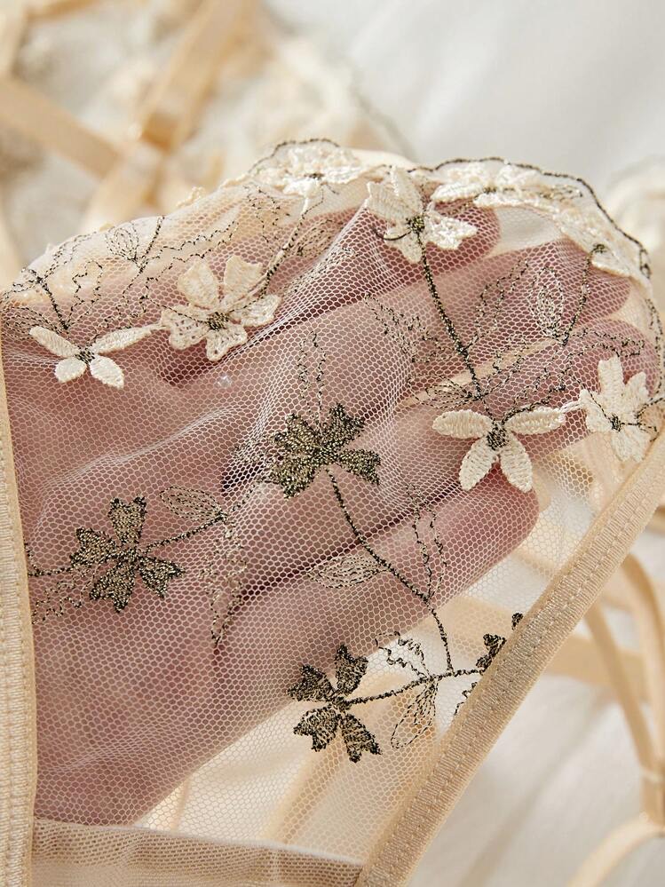 Women's Skin-Friendly Embroidered Floral Sexy Mature Lingerie Set,, foto 5