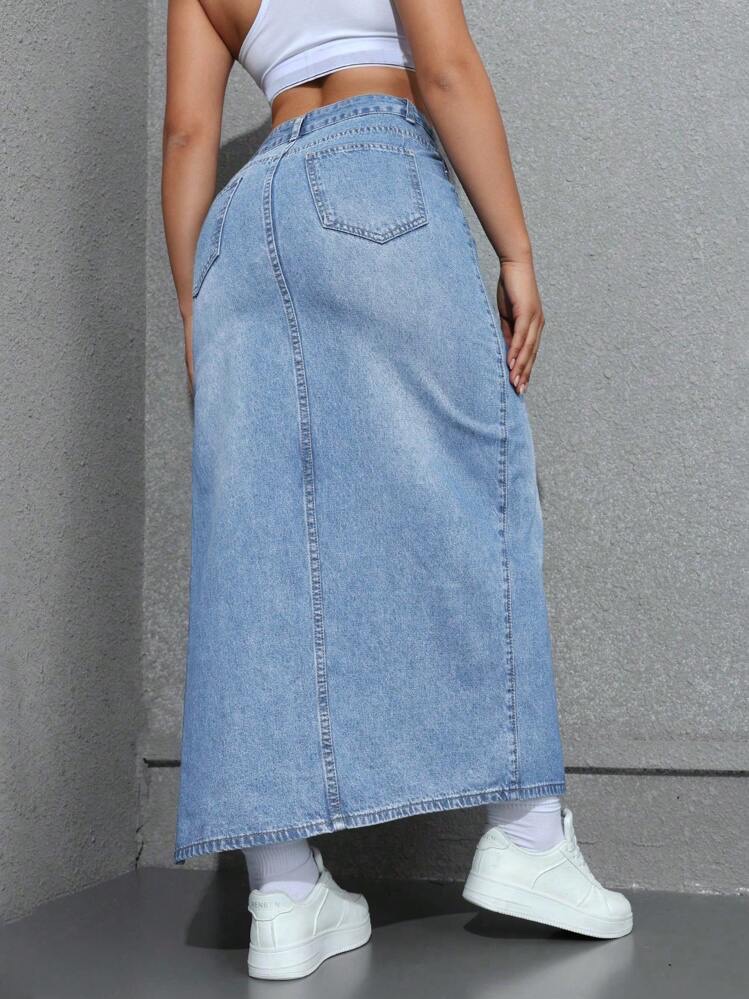 Women Sexy High Slit Long Denim Skirt, foto 2