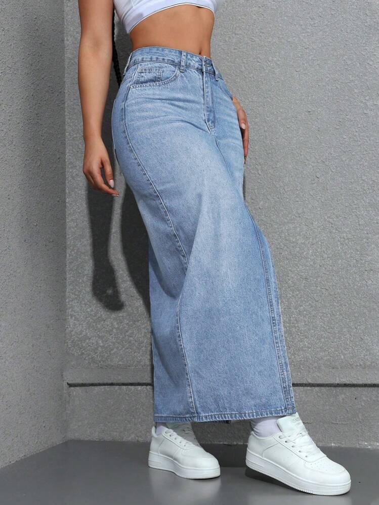 Women Sexy High Slit Long Denim Skirt, foto 7
