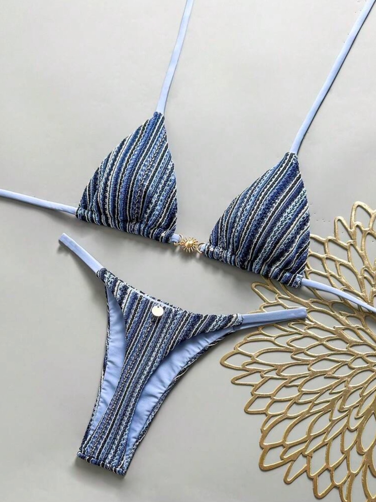 PRUEBA Bikini tejido con metal en azul, talla XS · S · M · L · XL · XXS